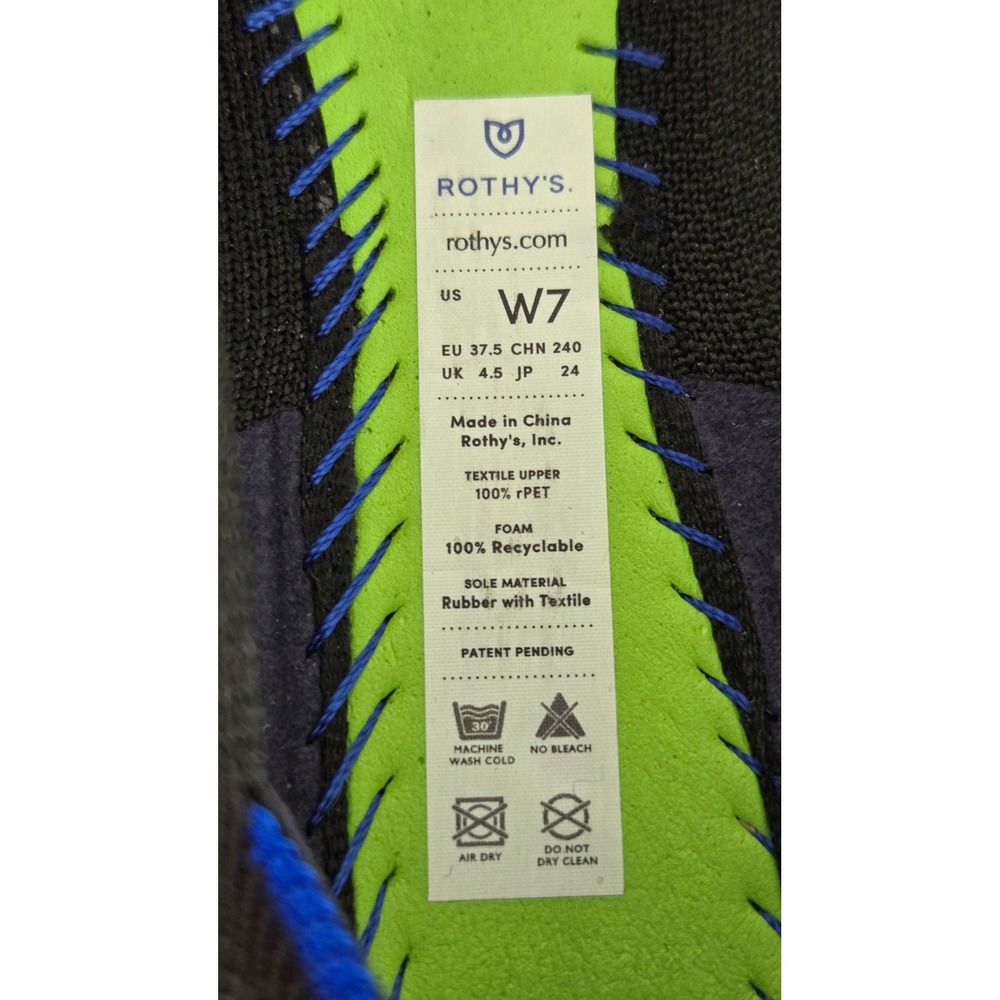 Rothys The Point Black Knit Pointed Toe Flats Blue Halo Trim Womens Size 7 - Picture 5 of 9